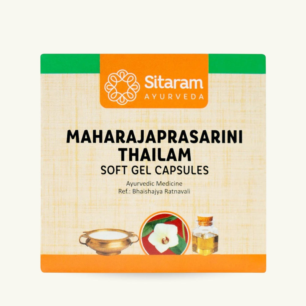 Sitaram Ayurveda, Maharaja Prasarini Thailam softgelcapsules, 100 capsules, klassiek Ayurvedisch Thailam