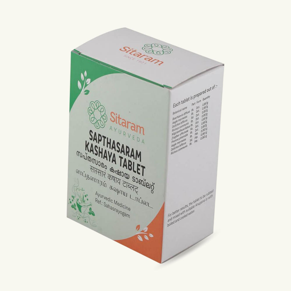 Sitaram Ayurveda, Sapthasaram Kashayam tabletten, 50 tabletten, Ayurvedisch supplement